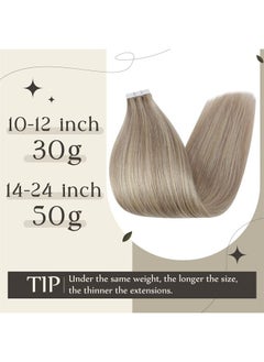 Full Shine Tape in Remy Hair Extension Color 18 Ash Blonde Highlighted 613 Bleach Blonde Hair Extensions Tape ins 14 Inch Double Sided Skin Weft Tape in Hair Extensions 50g  - Image 4