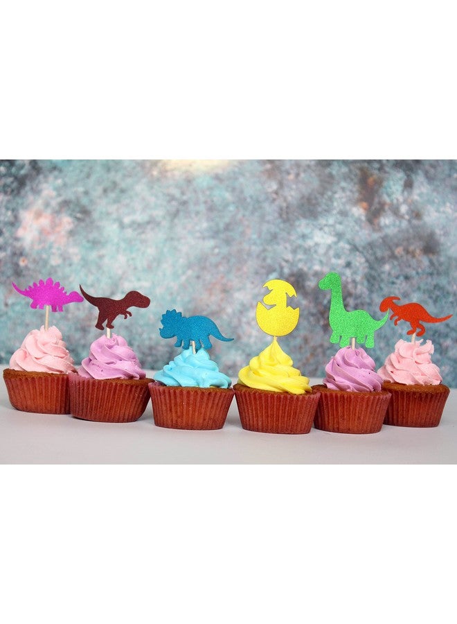 كونفيتي! - ٢٤ قطعة من زينة كب كيك ديناصور لامعة، زينة كب كيك ديناصورات براقة لحفلات أعياد ميلاد الأولاد، حفلات بطابع الديناصورات، حفلات استقبال المولود الجديد - Image 3