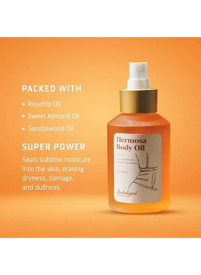 Indulgeo ESSENTIALS Hermosa Body Oil For Women | After Bath Body Oil To Reduce Dry, Dull, Dark Areas Of Skin Like Underarms & Thighs | Help To Reduce Hyperpigmentation | Best For Winters To Moisturize Skin - (100 Ml)  - Image 2