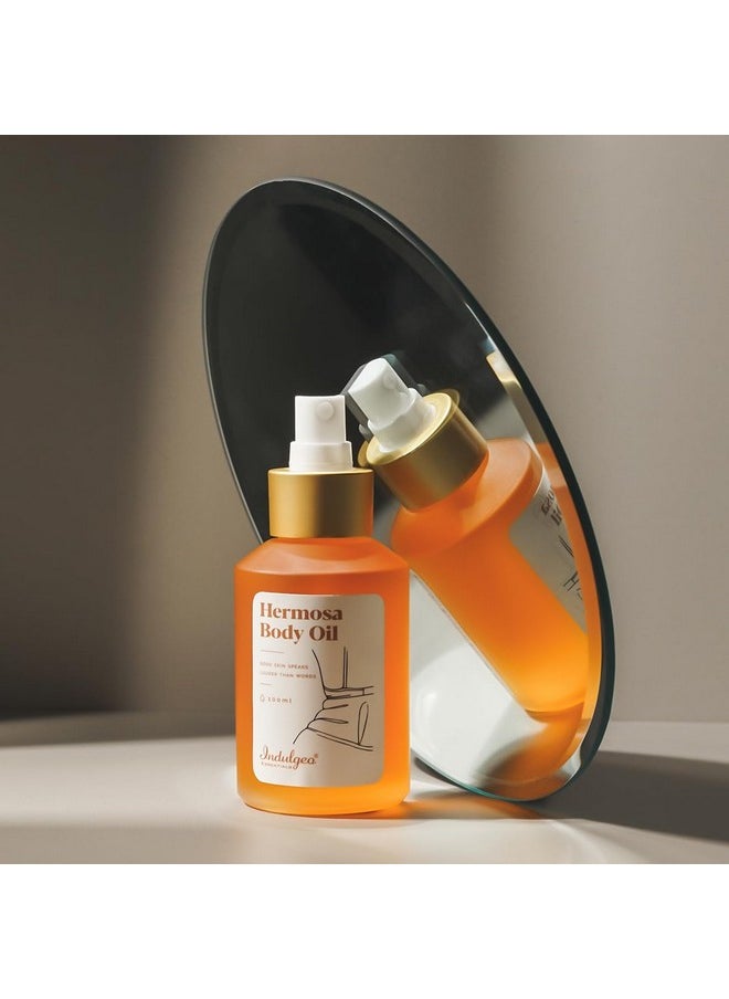 Indulgeo ESSENTIALS Hermosa Body Oil For Women | After Bath Body Oil To Reduce Dry, Dull, Dark Areas Of Skin Like Underarms & Thighs | Help To Reduce Hyperpigmentation | Best For Winters To Moisturize Skin - (100 Ml)  - Image 3