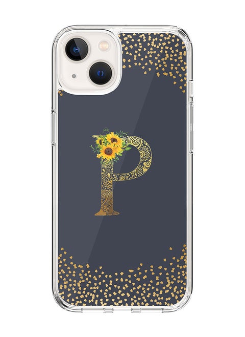 Classic Clear Case For iPhone 14, Hybrid Soft Case Thin Cover- Custom Monogram Initial Letter Mandala Floral Pattern Alphabet - P ( Grey)