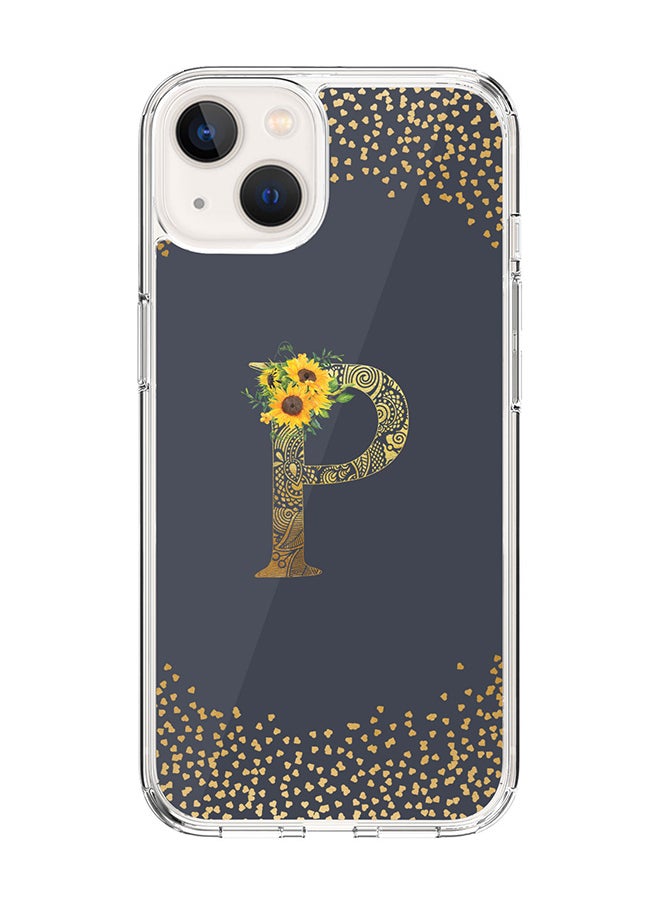 Classic Clear Case For iPhone 14, Hybrid Soft Case Thin Cover- Custom Monogram Initial Letter Mandala Floral Pattern Alphabet - P ( Grey)