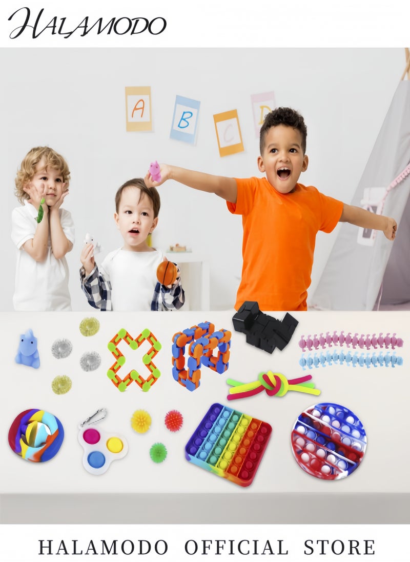 HALAMODO - Pop Fidget Sensory Toys Set Autism Special Needs Stress Relief Silicone Pressure Relieving Toys Durable & Washable Soft Silicone Squeeze Fidget Toy for Kids Children Adults - Image 1