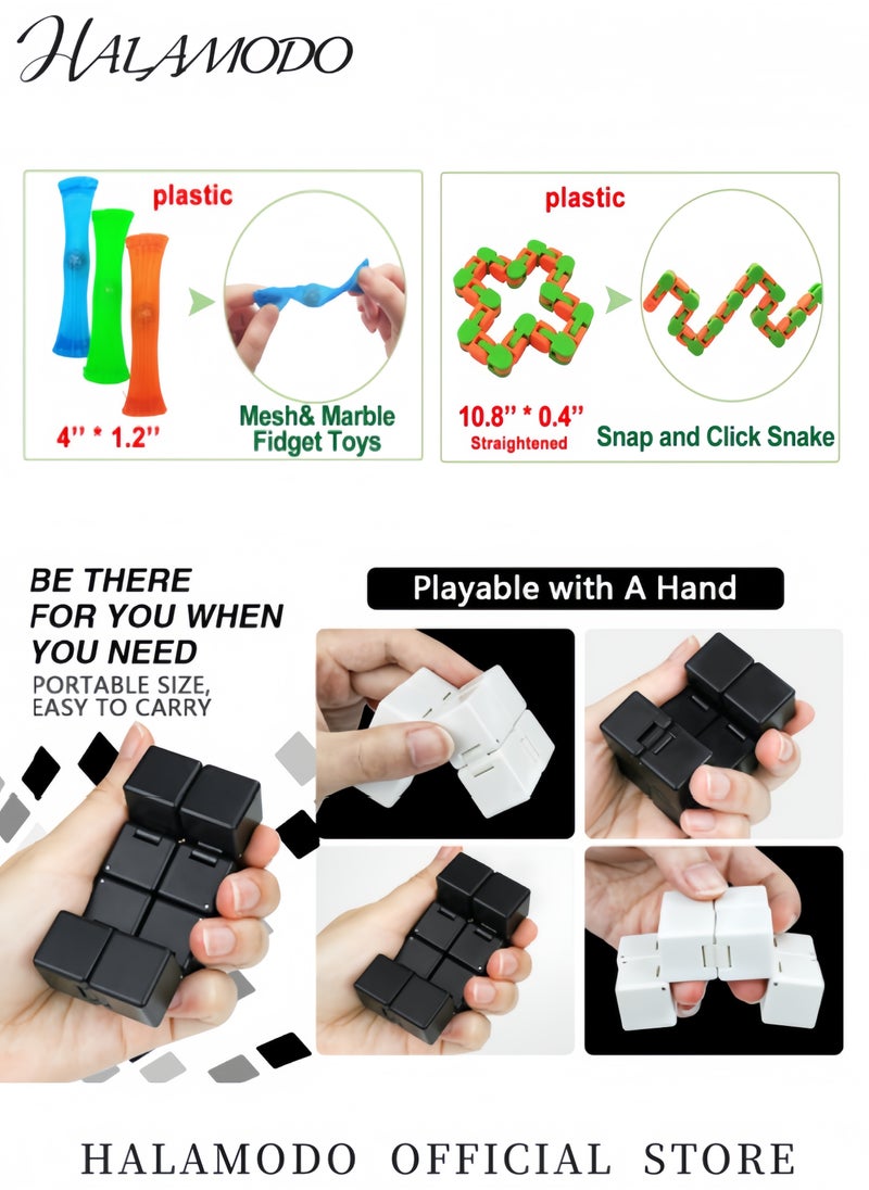 HALAMODO - Pop Fidget Sensory Toys Set Autism Special Needs Stress Relief Silicone Pressure Relieving Toys Durable & Washable Soft Silicone Squeeze Fidget Toy for Kids Children Adults - Image 1