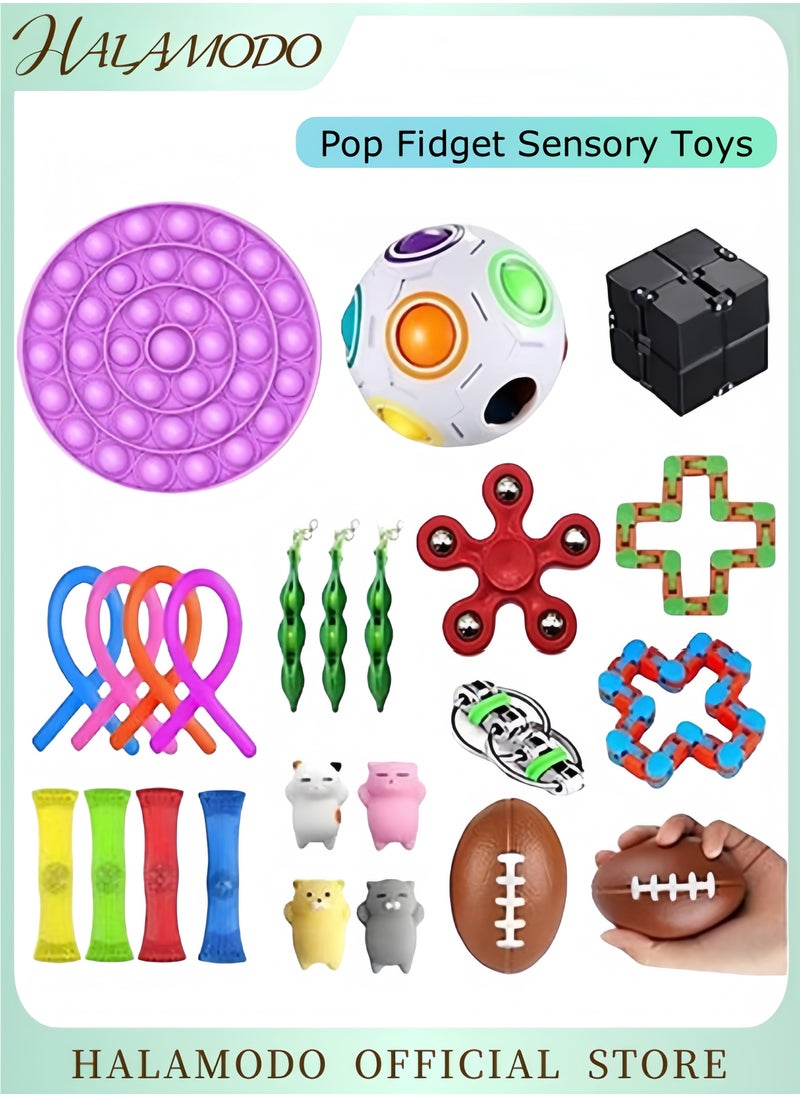 HALAMODO - Pop Fidget Sensory Toys Set Autism Special Needs Stress Relief Silicone Pressure Relieving Toys Durable & Washable Soft Silicone Squeeze Fidget Toy for Kids Children Adults - Image 1
