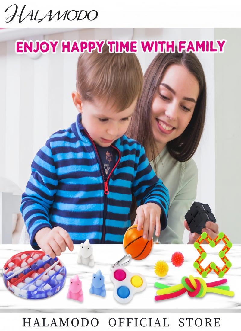 HALAMODO - Pop Fidget Sensory Toys Set Autism Special Needs Stress Relief Silicone Pressure Relieving Toys Durable & Washable Soft Silicone Squeeze Fidget Toy for Kids Children Adults - Image 1