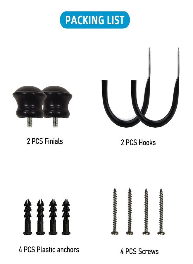 Kowibcl 2Pcs Curtain Holdbacks - Wall Mounted Drapery Tiebacks with Mushroom Finial,Decorative Curtain Holders for Bedroom Livingroom Office Home, Black - Image 3