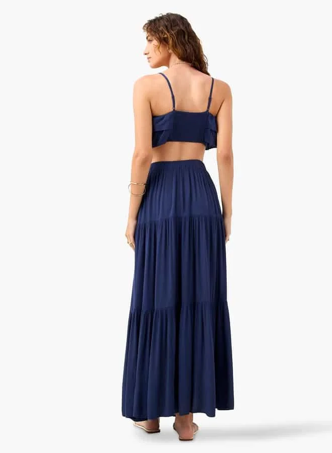 Splash FAV Ruffle Detail Sleeveless Beach Top and Tiered Skirt Set