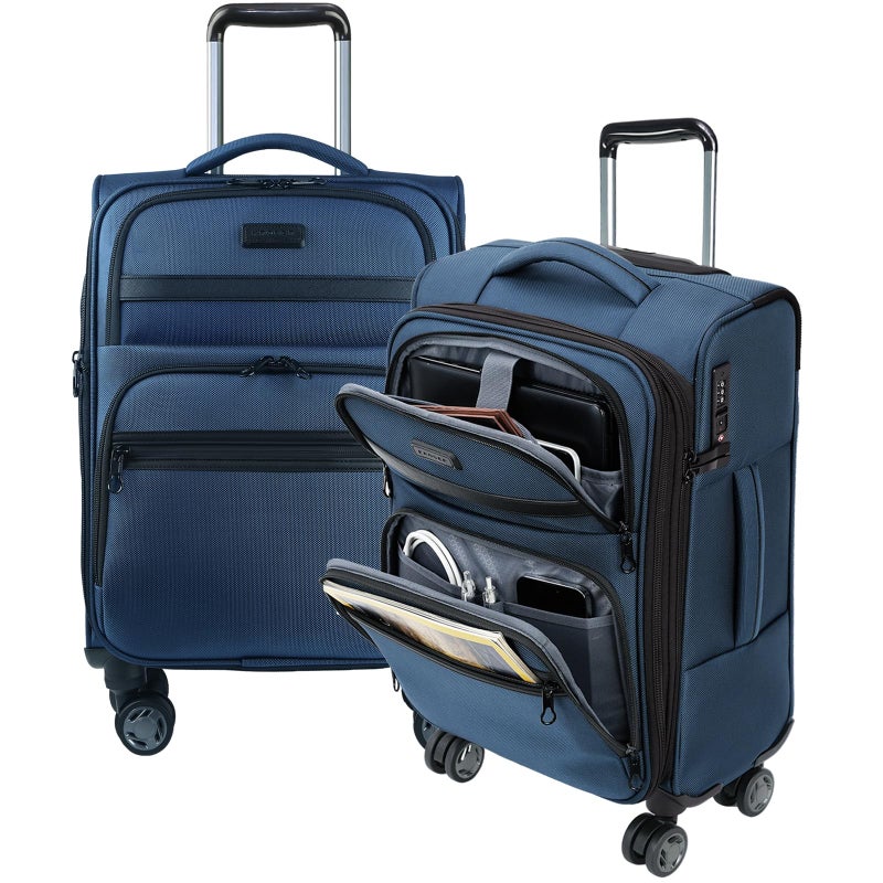 KROSER Softside Expandable Carry On Luggage with Front Business Pockets20 Inch Suitcases with Spinner Wheels Builtin TSA Lock Durable Suitcase Rolling Luggage with USB Port Haze Blue - Image 2