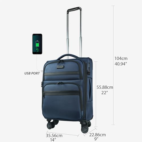 KROSER Softside Expandable Carry On Luggage with Front Business Pockets20 Inch Suitcases with Spinner Wheels Builtin TSA Lock Durable Suitcase Rolling Luggage with USB Port Haze Blue - Image 3