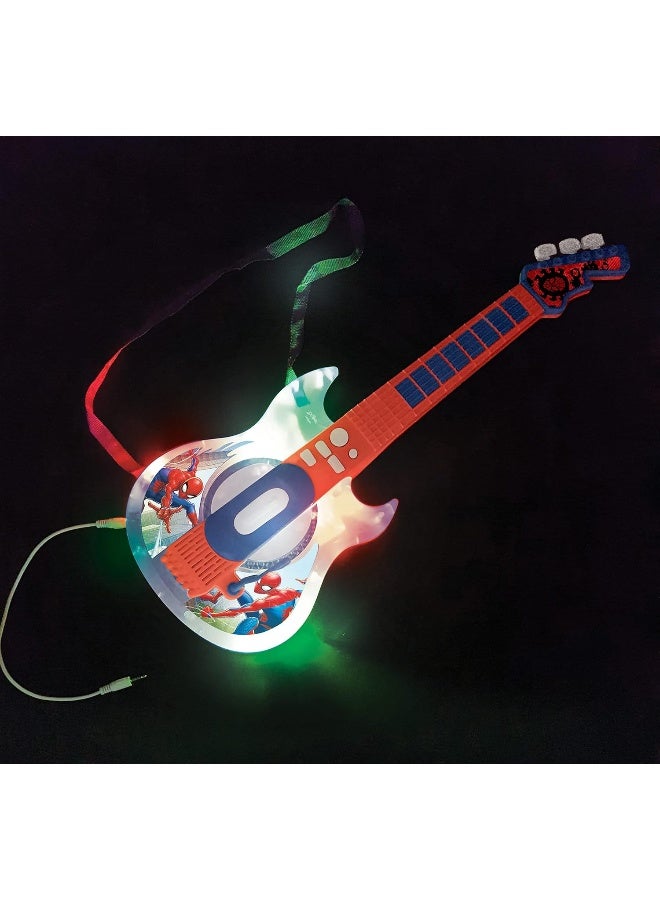 Lexibook Spider-Man Light-Up Electronic Guitar with Microphone K260SP, Kids Musical Toy Guitar with LED Lights, Built-in Melodies, 2 Game Modes, MP3 Input, Includes Microphone Glasses, Interactive Music Toy for Boys and Girls, Blue/Red Superhero Guitar Set - Image 2