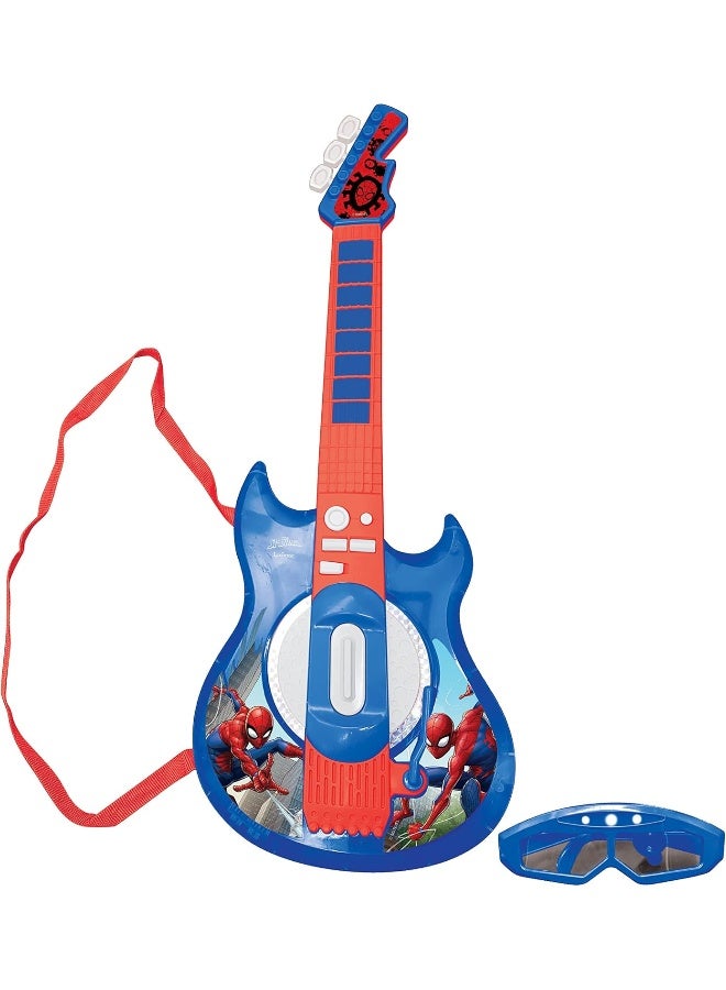 Lexibook Spider-Man Light-Up Electronic Guitar with Microphone K260SP, Kids Musical Toy Guitar with LED Lights, Built-in Melodies, 2 Game Modes, MP3 Input, Includes Microphone Glasses, Interactive Music Toy for Boys and Girls, Blue/Red Superhero Guitar Set - Image 3
