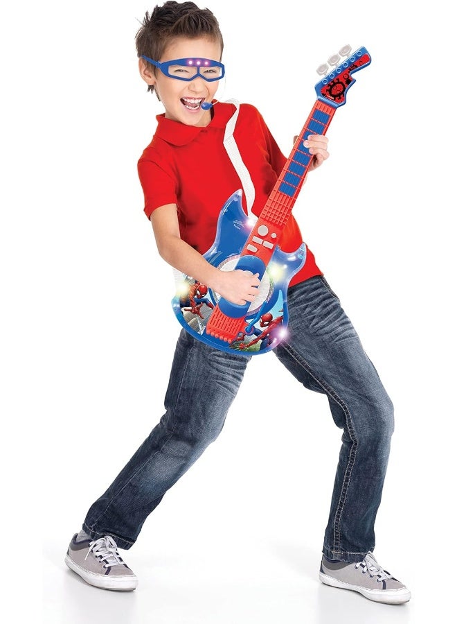 Lexibook Spider-Man Light-Up Electronic Guitar with Microphone K260SP, Kids Musical Toy Guitar with LED Lights, Built-in Melodies, 2 Game Modes, MP3 Input, Includes Microphone Glasses, Interactive Music Toy for Boys and Girls, Blue/Red Superhero Guitar Set - Image 5