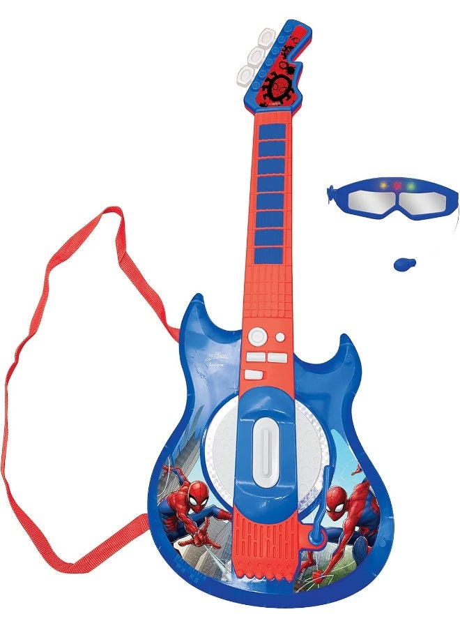 Lexibook Spider-Man Light-Up Electronic Guitar with Microphone K260SP, Kids Musical Toy Guitar with LED Lights, Built-in Melodies, 2 Game Modes, MP3 Input, Includes Microphone Glasses, Interactive Music Toy for Boys and Girls, Blue/Red Superhero Guitar Set - Image 1