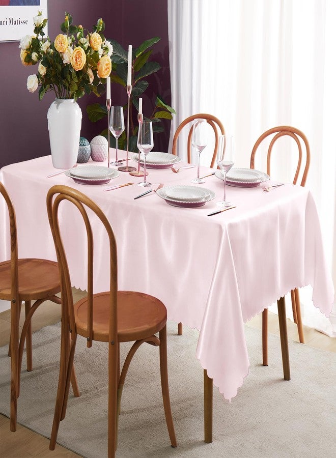 KKJIAF 1 Pack Pink Satin Tablecloth 58" x 102" Rectangle Bright Silky Smooth Satin Table Cover for Wedding Party Banquet Decoration - Image 3