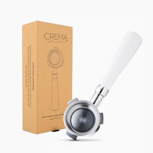 CREMA Coffee Products 54mm Bottomless Naked Portafilter Compatible with 54mm Breville Machines Includes Double Shot Filter Basket White - Image 1