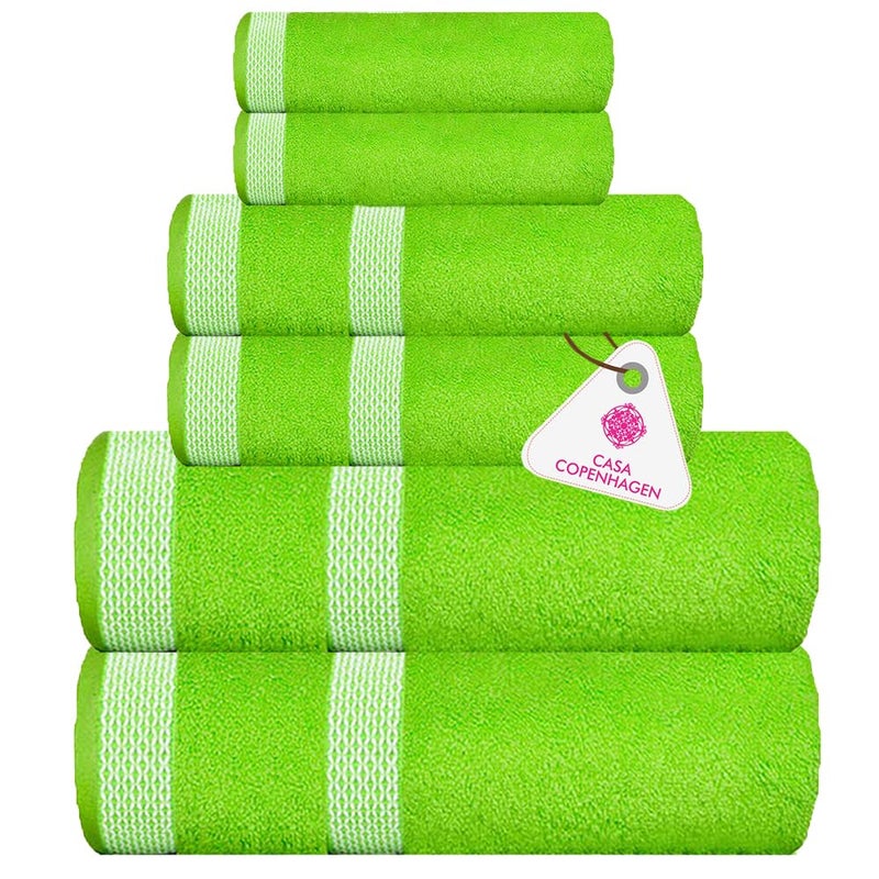 CASA COPENHAGEN CASA COPENHAGEN Solitaire 6 Pieces Towel Set Lime Green 600 GSM 2 Bath Towel 2 Hand Towel 2 Washcloth Designed in Denmark Made of Soft Egyptian Cotton for Bathroom Kitchen  Shower 
