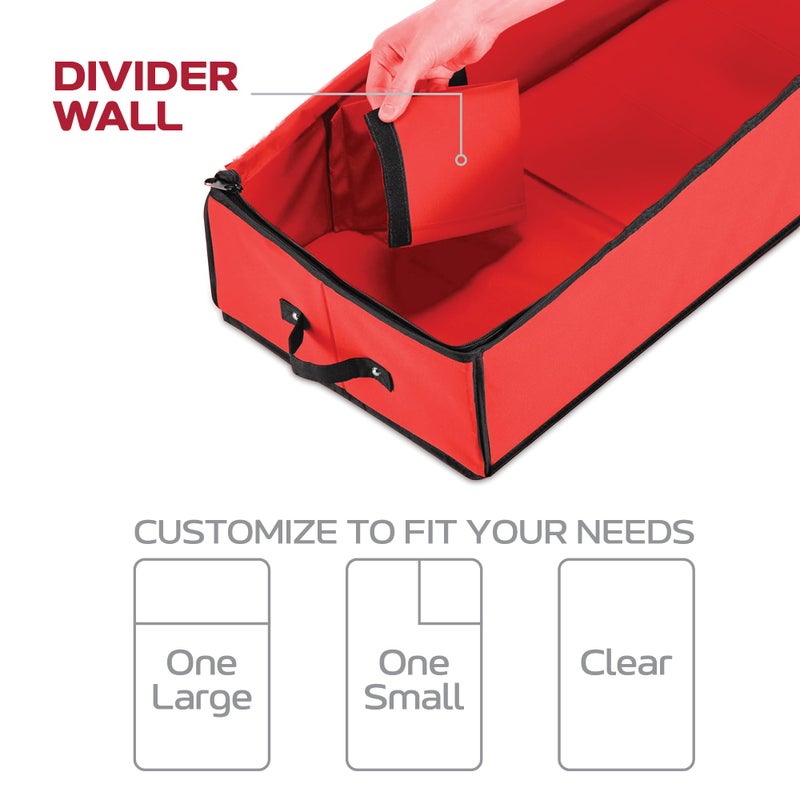 PEULEX Christmas Wrapping Paper Organizer Storage Box, Straps/Pockets, 40" Heavy-Duty Gift Wrap Storage Holder for Bags, Bows, Tags, Ribbons, Holiday Decorations, Fits Up to 24 Rolls Underbed Container (Red) - Image 4