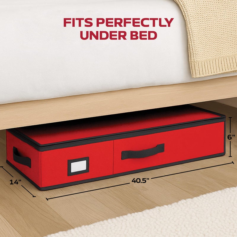 PEULEX Christmas Wrapping Paper Organizer Storage Box, Straps/Pockets, 40" Heavy-Duty Gift Wrap Storage Holder for Bags, Bows, Tags, Ribbons, Holiday Decorations, Fits Up to 24 Rolls Underbed Container (Red) - Image 3