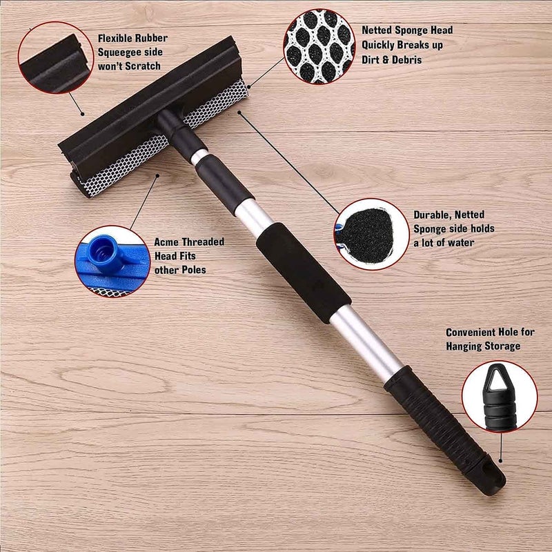 RIVIOX Automotive Windshield Squeegees Car Window Cleaning Mop 2 in 1 Glass Cleaning Brush Dual Side Blade Rubber Sponge Auto Window Cleaning Tool with Extendable Handle - Image 5