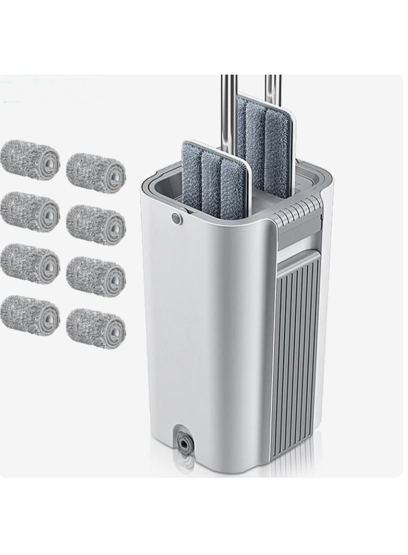 Dreamons Link Microfiber Flat Mop With Bucket Cleaning Squeeze Hand Free Floor Mop 8 Reusable Mop Pads Stainless Steel Handle 360 Rotating Head Squeeze Flat Mop Set - Image 1