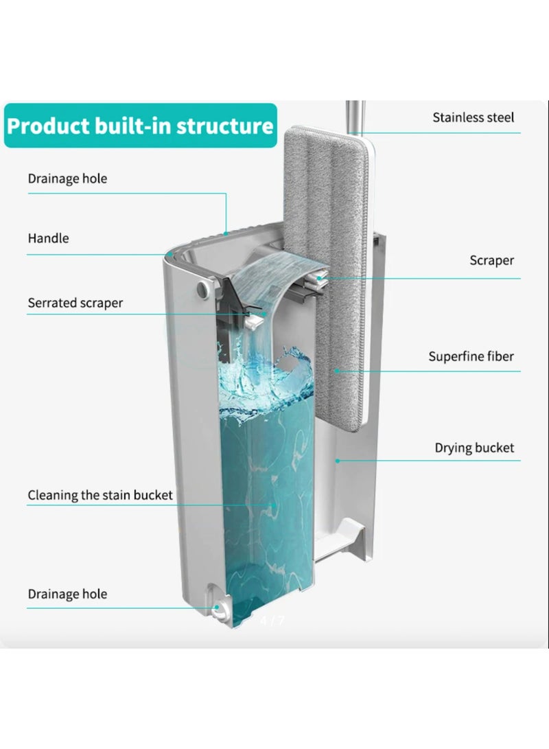 Dreamons Link Microfiber Flat Mop With Bucket Cleaning Squeeze Hand Free Floor Mop 8 Reusable Mop Pads Stainless Steel Handle 360 Rotating Head Squeeze Flat Mop Set - Image 5