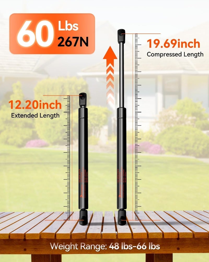 PAMAGOO C16-08260 Gas Struts 20 inch 60 lbs/267N, spd-gs-5300-60 Gas Spring, 10462 Tanning Bed Shocks for RV Bed Storage Basement Door Travel Trailer Boat Hatch Lift Support, 2 Pack - Image 2