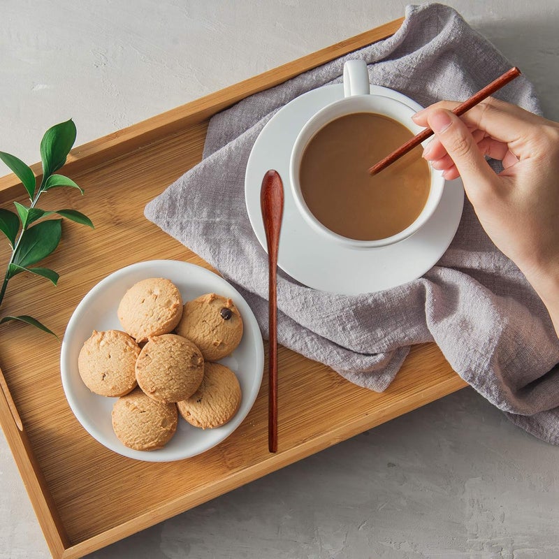 Patelai Wooden Coffee Spoons Long Handle Mixing Wooden Spoon Handmade Stirring Teaspoon for Kitchen Stirring (kusunoki, 6 Pieces) - Image 5