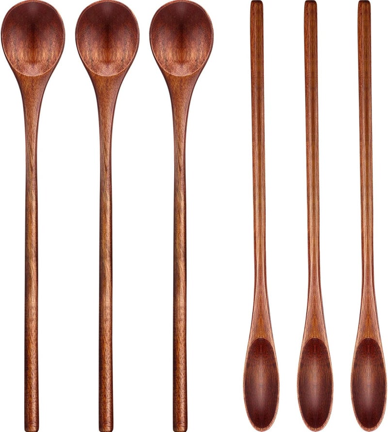 Patelai Wooden Coffee Spoons Long Handle Mixing Wooden Spoon Handmade Stirring Teaspoon for Kitchen Stirring (kusunoki, 6 Pieces) - Image 1
