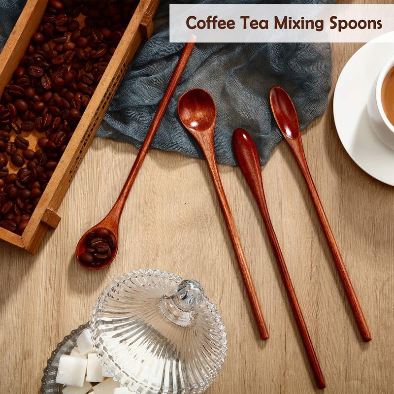 Patelai Wooden Coffee Spoons Long Handle Mixing Wooden Spoon Handmade Stirring Teaspoon for Kitchen Stirring (kusunoki, 6 Pieces) - Image 3