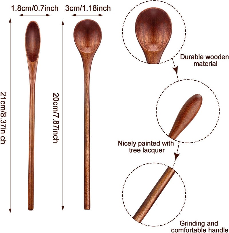 Patelai Wooden Coffee Spoons Long Handle Mixing Wooden Spoon Handmade Stirring Teaspoon for Kitchen Stirring (kusunoki, 6 Pieces) - Image 2