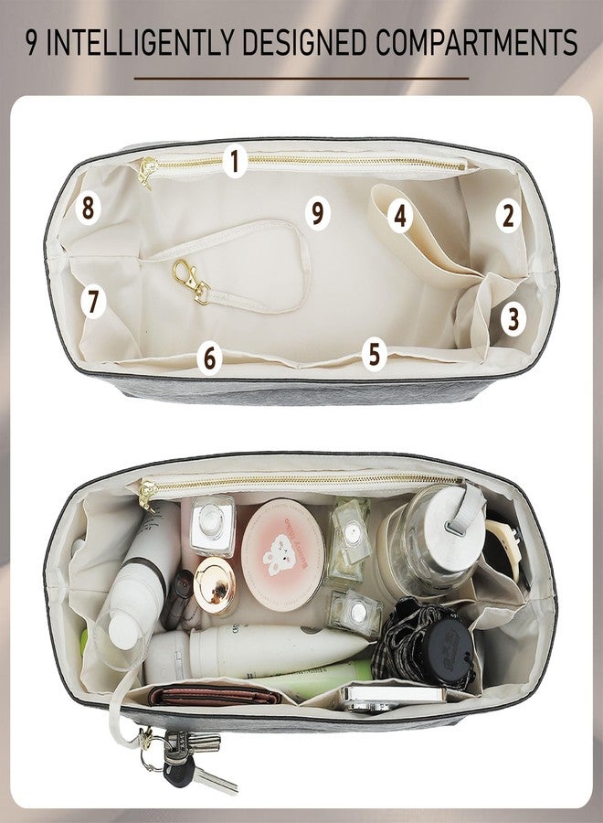 Doxo Purse Organizer Insert for Coach City Tote 33, Lightweight Tote Bag Organizer with keychain, 9 Pockets Bag insert with Cup Holder Zippered Section, Handbag Organizer Storage Divider (Black Beige) - Image 4