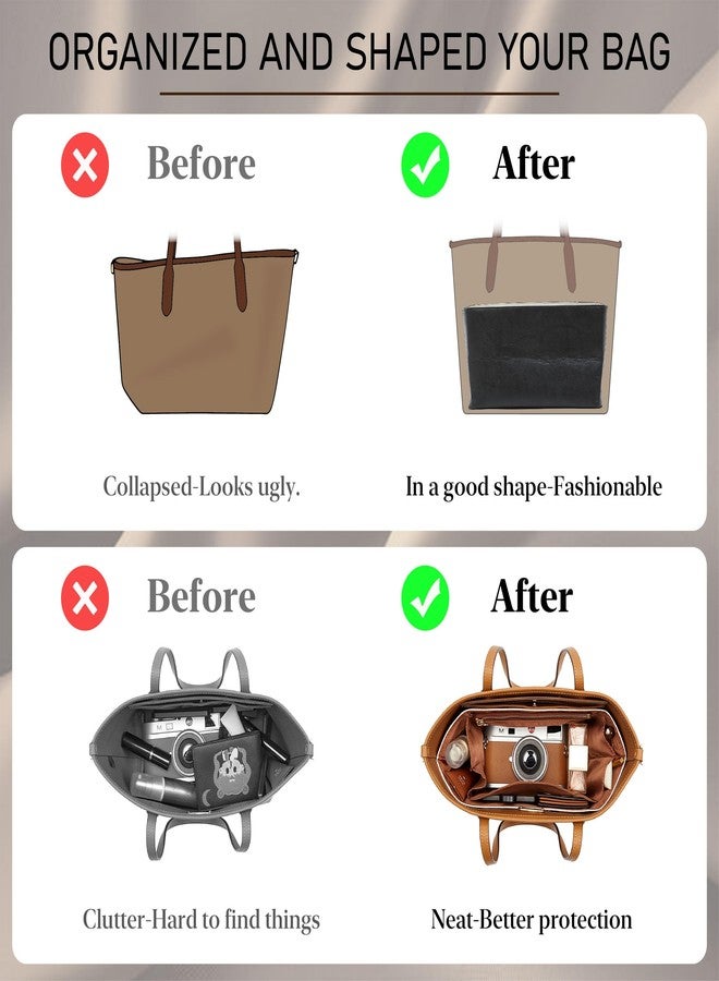 Doxo Purse Organizer Insert for Coach City Tote 33, Lightweight Tote Bag Organizer with keychain, 9 Pockets Bag insert with Cup Holder Zippered Section, Handbag Organizer Storage Divider (Black Beige) - Image 3