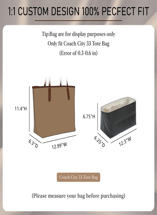 Doxo Purse Organizer Insert for Coach City Tote 33, Lightweight Tote Bag Organizer with keychain, 9 Pockets Bag insert with Cup Holder Zippered Section, Handbag Organizer Storage Divider (Black Beige) - Image 2