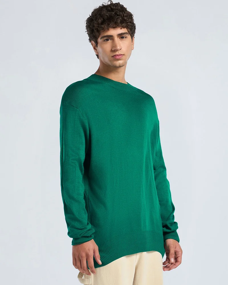 bewakoof Men's Green Oversized Sweater