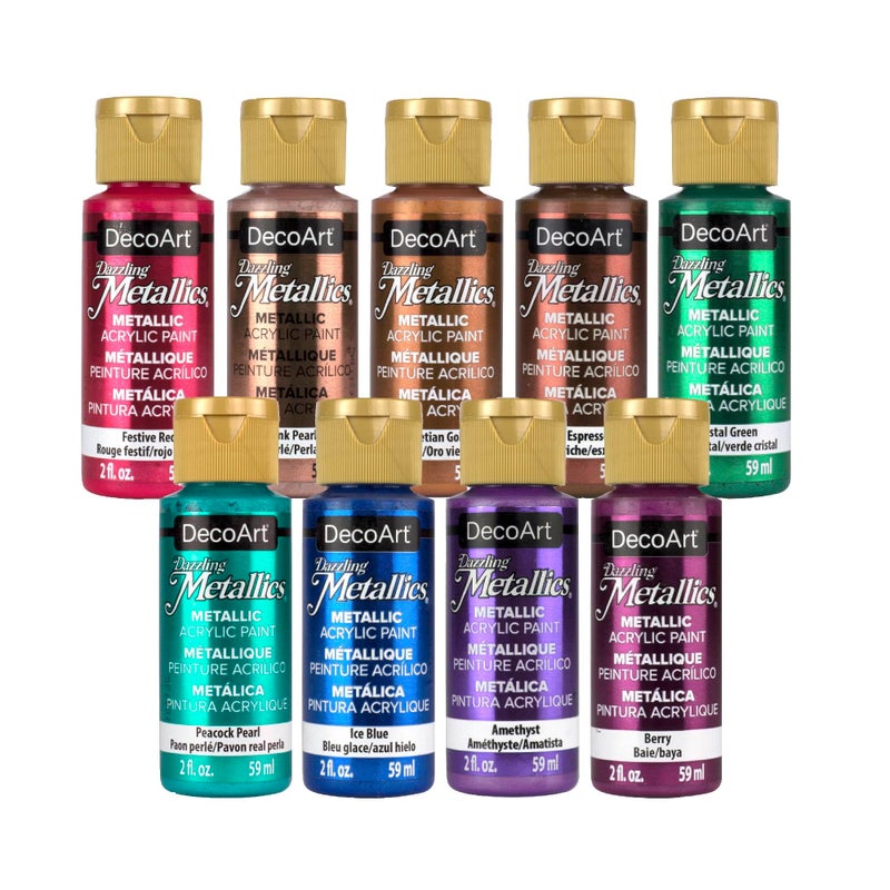 DecoArt Americana Acrylics Paint DAZZLING METALLICS, Bold Metallic Set of 9 Bold Colors, 2 fl oz Bottle (Pack of 9) - Image 1