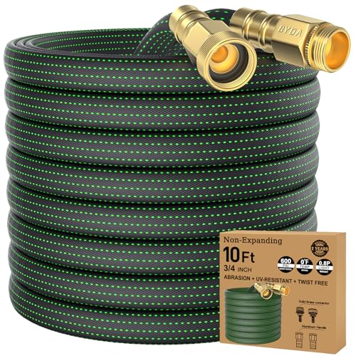 BYDA 10FT Lightweight Flexible Garden HoseNonSlip HandlesNonkink HoseSolid Brass Fitting for Boats RV Water HoseMarine WashdownLawnGardenLeakproof TPE Hose GreenBlack 10 Ft - Image 1