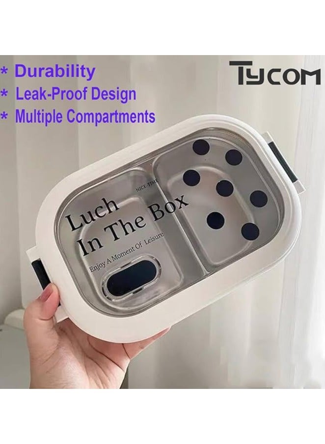 TYCOM Stainless Steel Lunch Box for Kid School, Insulated Bento Lunch Box, 2 Compartment Divided Lunch Containers with Lids, Leakproof | BFA Free | Dishwasher Safe (Dots) - Image 4