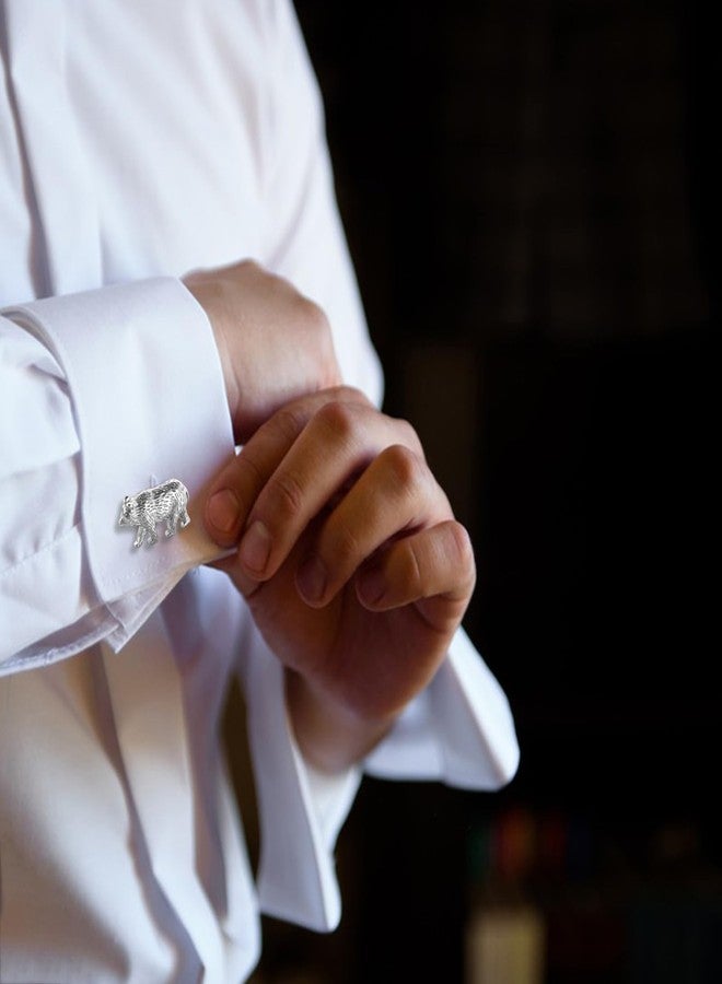 هاوسن أزرار أكمام رجالية بتصميم دب من هاوسون، أزرار أكمام فضية لامعة للرجال، مناسبة للبدلات والقمصان، مثالية لحفلات الزفاف ذات الطابع الحيواني، هدية مستوحاة من غابات الريف - Image 4