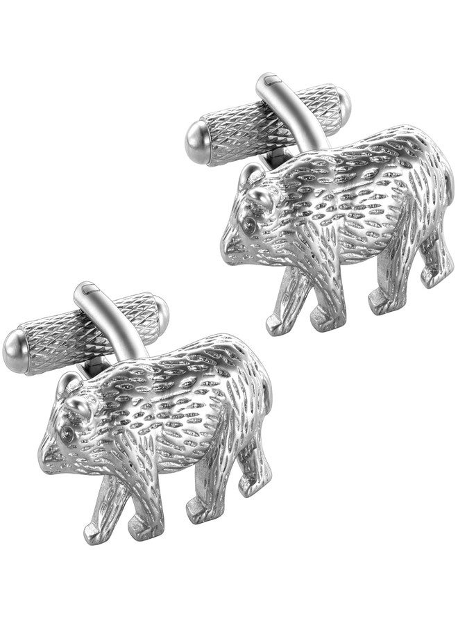 هاوسن أزرار أكمام رجالية بتصميم دب من هاوسون، أزرار أكمام فضية لامعة للرجال، مناسبة للبدلات والقمصان، مثالية لحفلات الزفاف ذات الطابع الحيواني، هدية مستوحاة من غابات الريف - Image 1