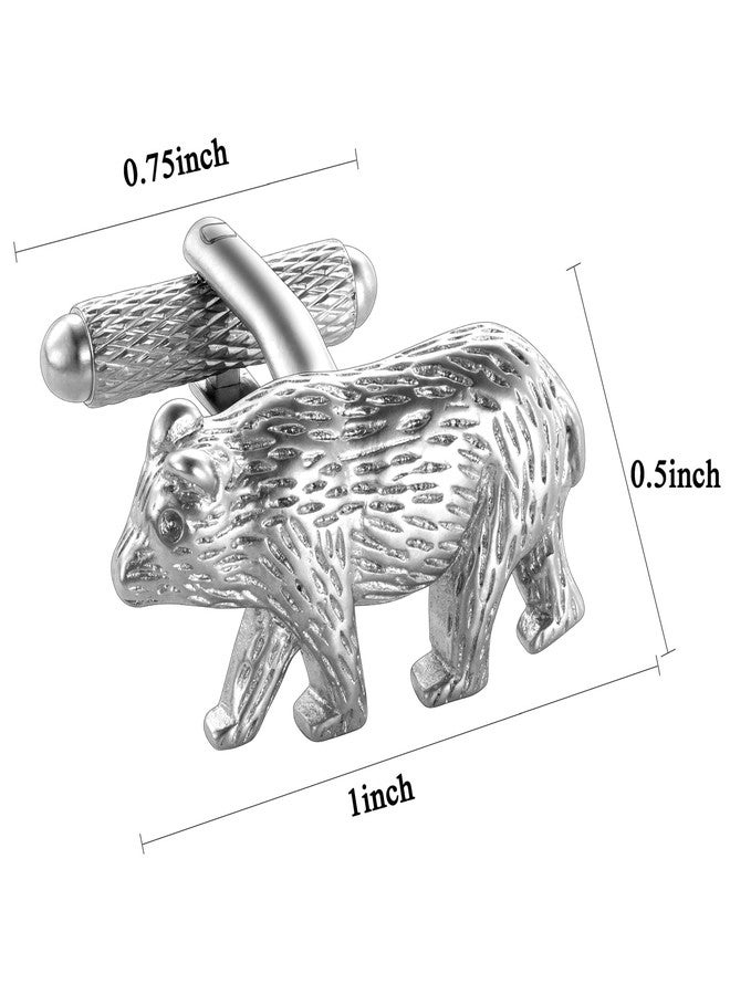 هاوسن أزرار أكمام رجالية بتصميم دب من هاوسون، أزرار أكمام فضية لامعة للرجال، مناسبة للبدلات والقمصان، مثالية لحفلات الزفاف ذات الطابع الحيواني، هدية مستوحاة من غابات الريف - Image 2