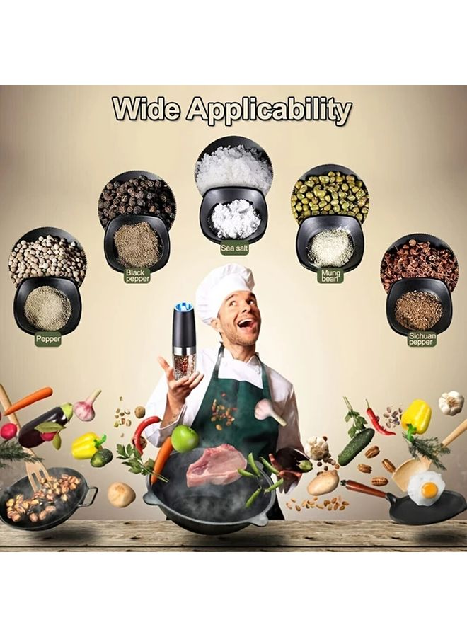 Black Double Pack Gravity Sensor Electric Salt and Pepper Grinder Automatic Tilt Design Dual Purpose Adjustable Coarseness Large Capacity One Hand Operation Easy Clean With LED Light Kitchen Essential Christmas Gift - Image 5
