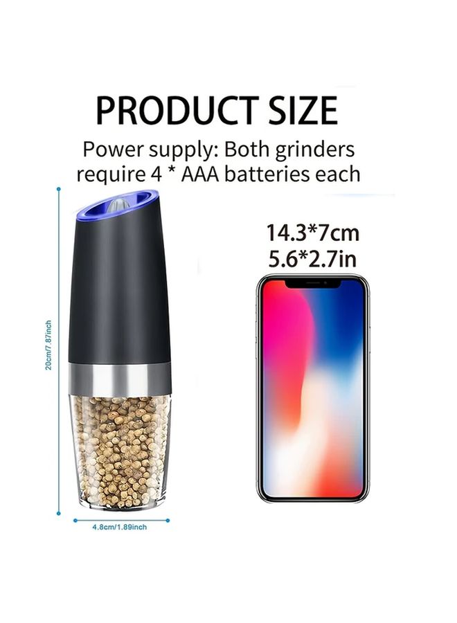 Black Double Pack Gravity Sensor Electric Salt and Pepper Grinder Automatic Tilt Design Dual Purpose Adjustable Coarseness Large Capacity One Hand Operation Easy Clean With LED Light Kitchen Essential Christmas Gift - Image 3
