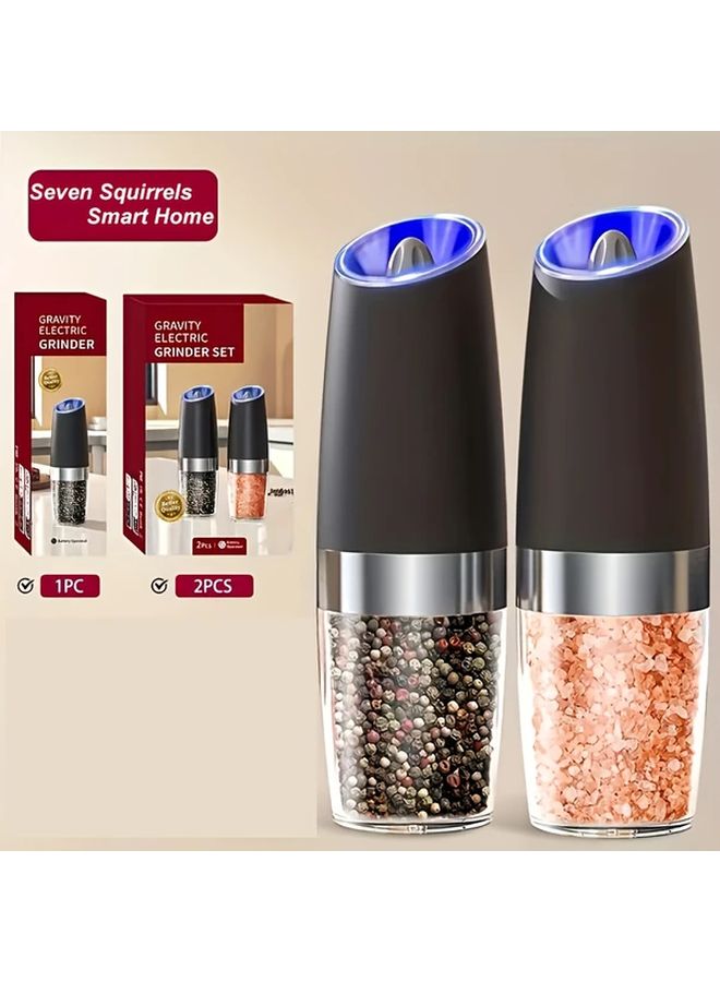 Black Double Pack Gravity Sensor Electric Salt and Pepper Grinder Automatic Tilt Design Dual Purpose Adjustable Coarseness Large Capacity One Hand Operation Easy Clean With LED Light Kitchen Essential Christmas Gift - Image 1