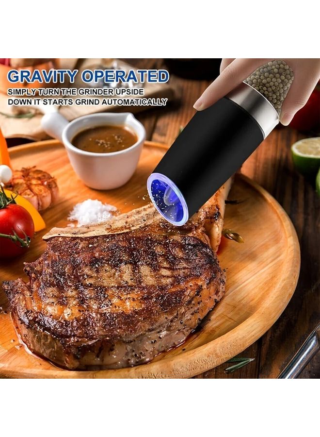 Black Double Pack Gravity Sensor Electric Salt and Pepper Grinder Automatic Tilt Design Dual Purpose Adjustable Coarseness Large Capacity One Hand Operation Easy Clean With LED Light Kitchen Essential Christmas Gift - Image 2