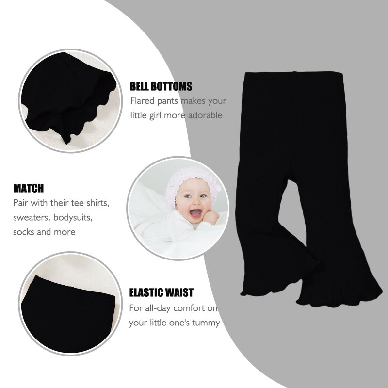 SOBOWO Toddler Girl Pants Baby Girl Flare Pants 3 Pack Solid Ribbed Ruffle Bell Bottoms Leggings Fall Outfits(Black/Beige/Brown, 12-18 Months) - Image 2