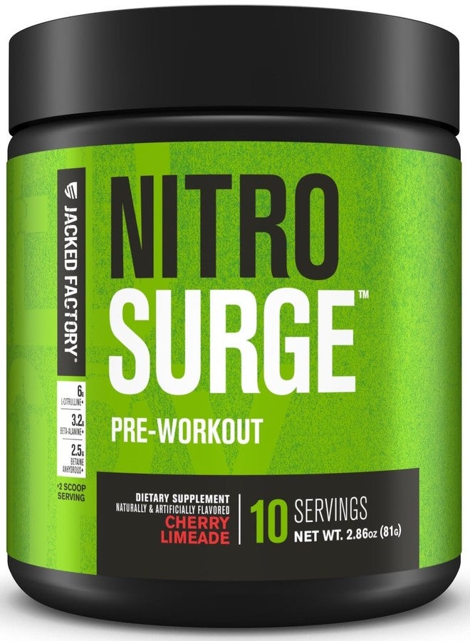 Jacked Factory NITROSURGE Pre Workout Supplement - Endless Energy, Instant Strength Gains, Clear Focus, Intense Pumps - NO Booster & Preworkout Powder with Beta Alanine - 10 Servings, Cherry Limeade - Image 1