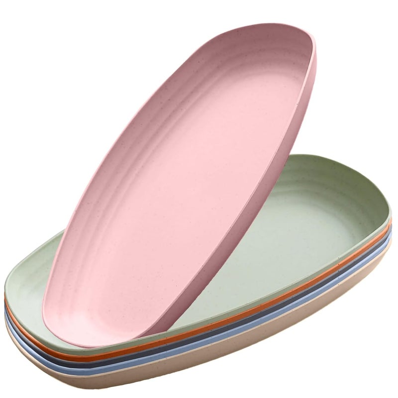 Oicia Wheat Straw Serving Platters Elegant Sushi Serving Dishes Japanese Dishes Appetizer Plates Dinnerware Set Reusable Plate Set Unbreakable Trays Serving Plates Random Color Pack of 6 - Image 1