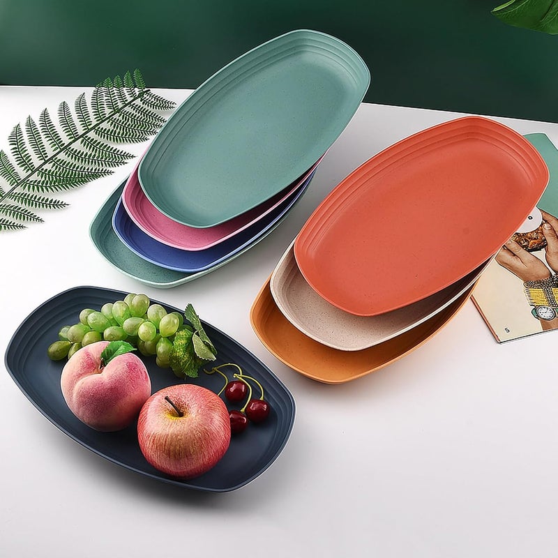 Oicia Wheat Straw Serving Platters Elegant Sushi Serving Dishes Japanese Dishes Appetizer Plates Dinnerware Set Reusable Plate Set Unbreakable Trays Serving Plates Random Color Pack of 6 - Image 3