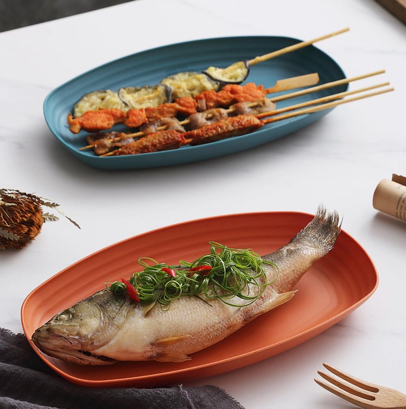 Oicia Wheat Straw Serving Platters Elegant Sushi Serving Dishes Japanese Dishes Appetizer Plates Dinnerware Set Reusable Plate Set Unbreakable Trays Serving Plates Random Color Pack of 6 - Image 4